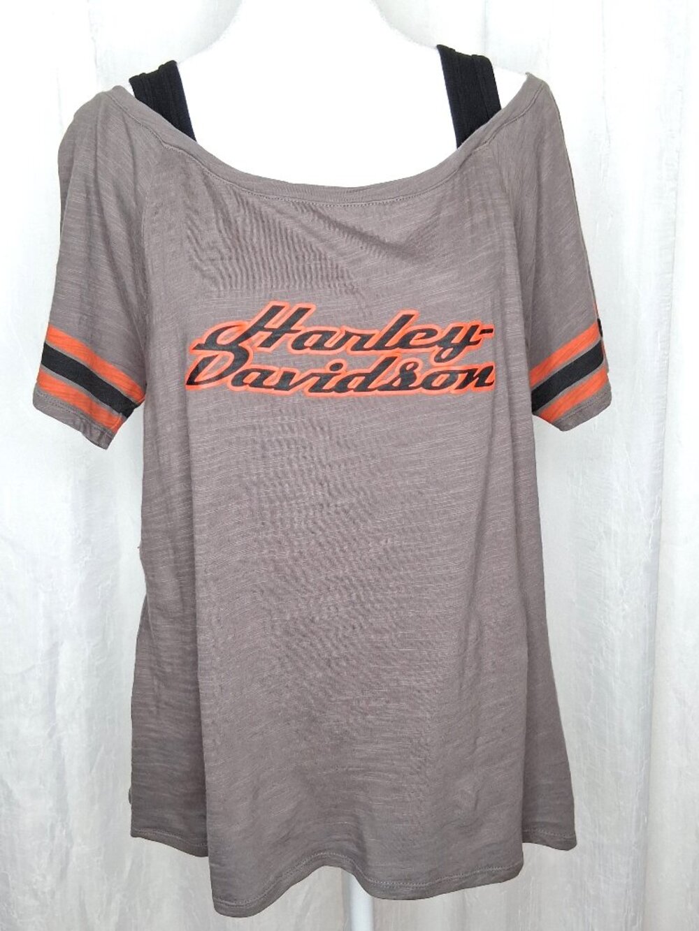 Harley-Davidson Women's Boatneck Faux Strap Short Sleeve T-Shirt
